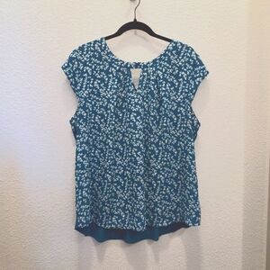Fortune + Ivy Dani Mixed Material Teal Cap Sleeve Top Blouse